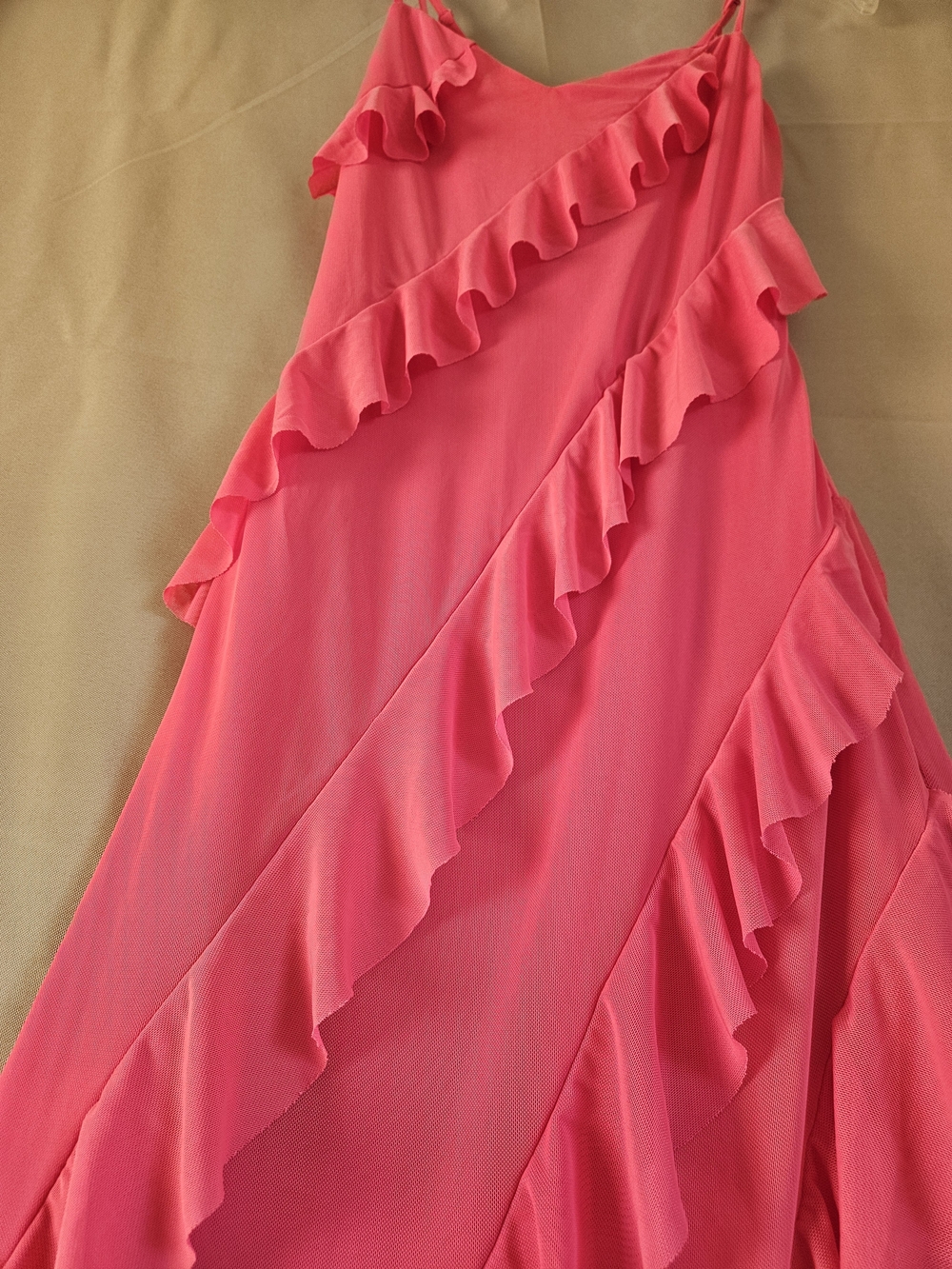 Sincerely Jules Hot Pink Ruffle Maxi  Stretchy Dress Size M